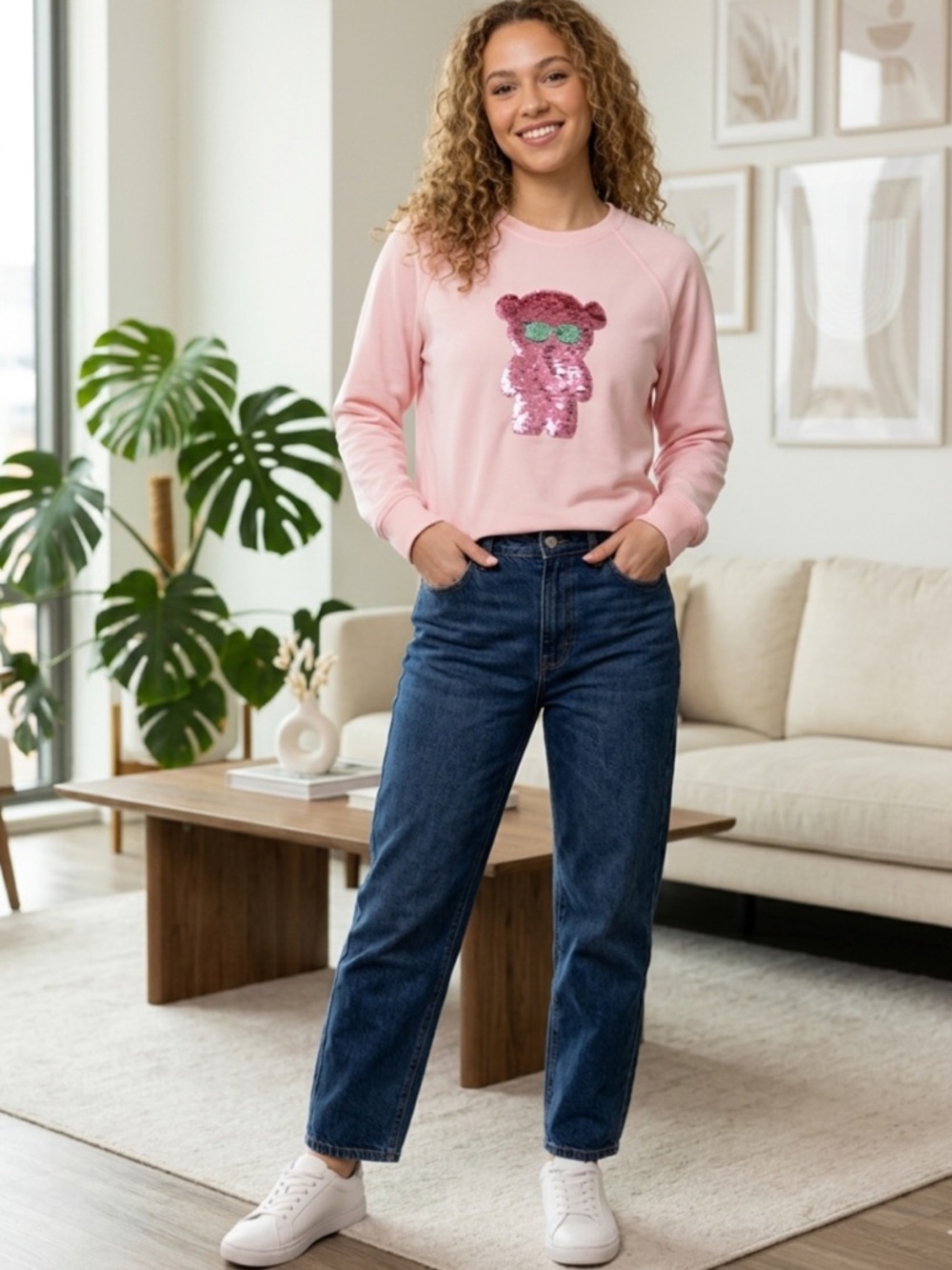 FM 2050 Pink Sparkly Teddy bear Long Sleeves Shirt